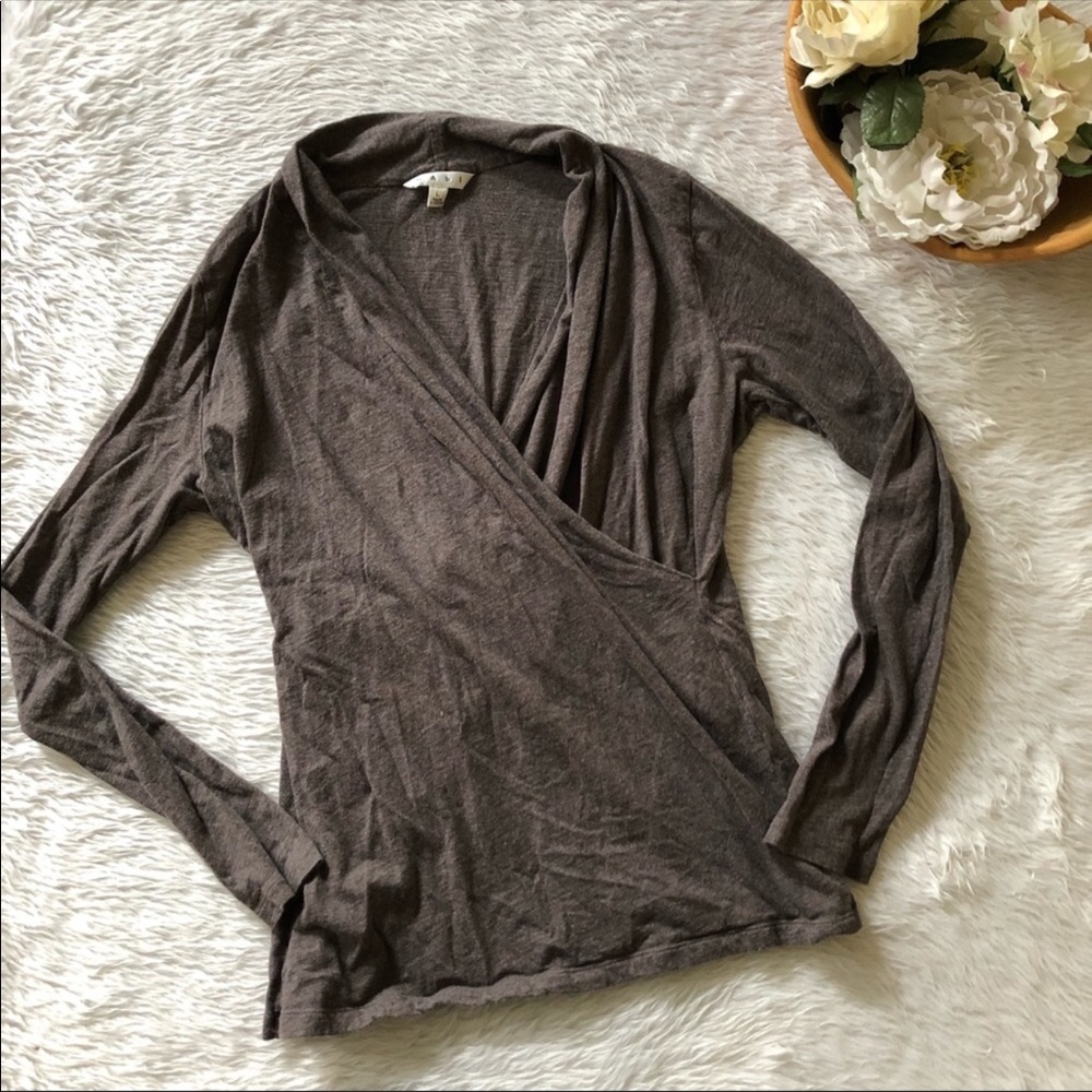 CAbi - Brown Faux Wrap Long Sleeve Shirt - Large